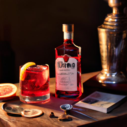 3. A photo displaying the three key ingredients of a Negroni: Gin, Vermouth, and Campari.